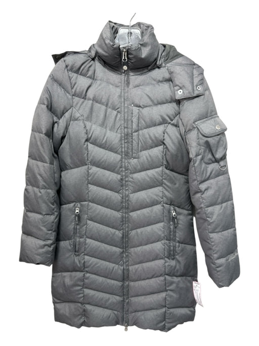 Eddie Bauer Size XS Gray Polyester Blend Detachable Hood Puffer Zip Up Midi Coat Gray / XS