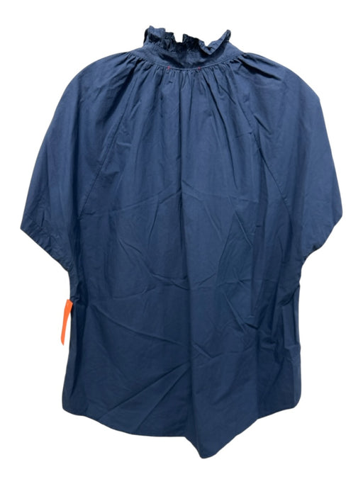 Stark X Size L Navy Blue Cotton Ruffle V Neck Cap Sleeve Top Navy Blue / L