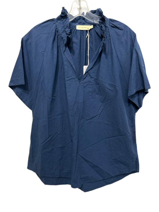 Stark X Size L Navy Blue Cotton Ruffle V Neck Cap Sleeve Top Navy Blue / L