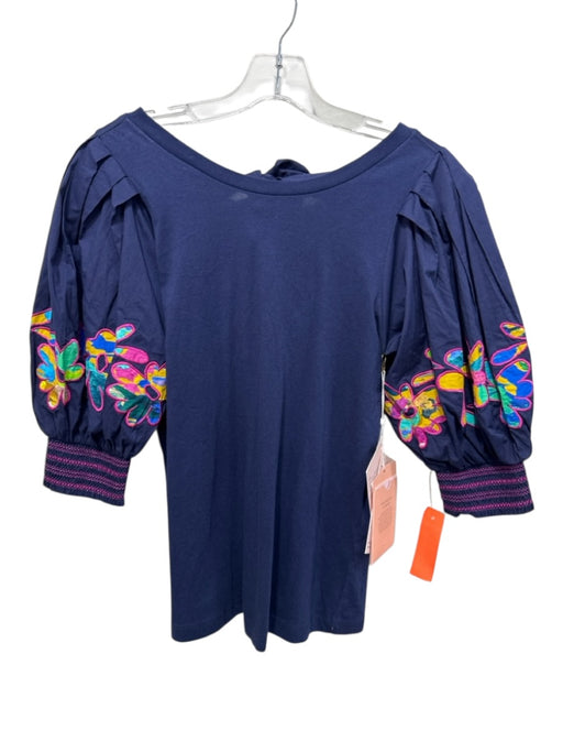 Alivia Size M navy blue & multi Cotton Embroidered Abstract Tie Back Top navy blue & multi / M