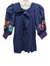 Alivia Size L navy blue & multi Cotton Embroidered Abstract Tie Back Top navy blue & multi / L