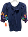 Alivia Size S navy blue & multi Cotton Embroidered Abstract Tie Back Top navy blue & multi / S