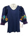 Alivia Size S navy blue & multi Cotton Embroidered Abstract Tie Back Top navy blue & multi / S