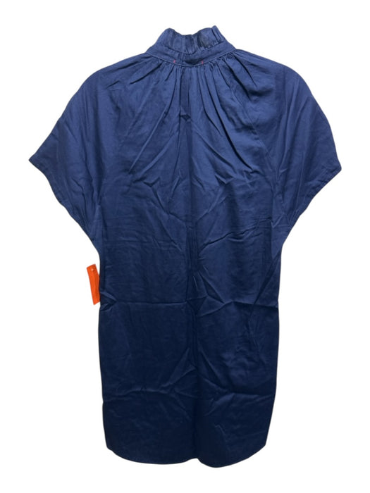 Stark X Size XS Navy Blue Cotton Ruffle V Neck Knee length Dress Navy Blue / XS