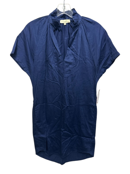 Stark X Size XS Navy Blue Cotton Ruffle V Neck Knee length Dress Navy Blue / XS