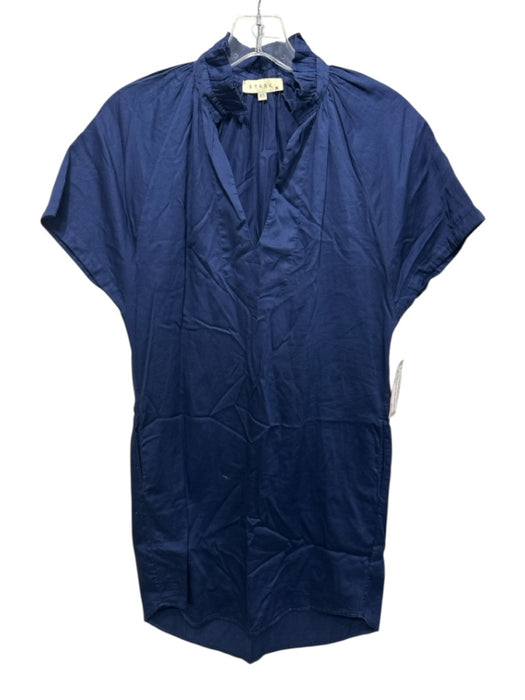 Stark X Size XS Navy Blue Cotton Ruffle V Neck Knee length Dress Navy Blue / XS