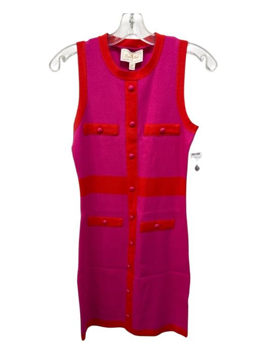 Flora Bea Size S Hot Pink & Orange Viscose Blend Sleeveless Faux Buttons Dress Hot Pink & Orange / S