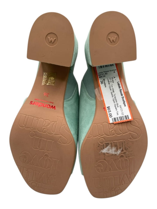 Wonders Shoe Size 36 Turquoise Blue Leather Upper Suede Open Square Toe Mules Turquoise Blue / 36