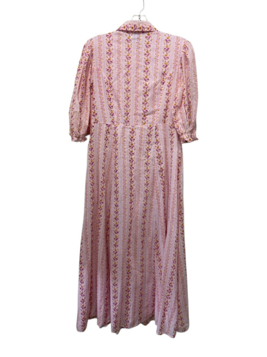 Livro Size S Pink & Yellow Cotton Floral Stripe 1/2 Balloon Sleeve Dress Pink & Yellow / S