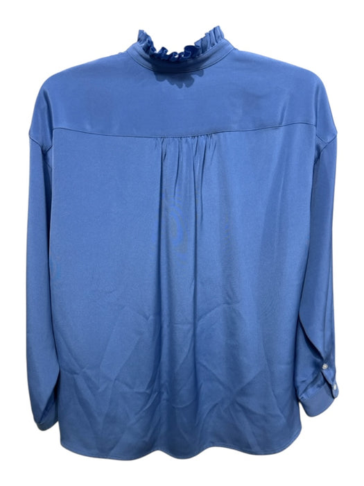 Ann Mashburn Size XS Blue Silk Long Sleeve Ruffle Collar Button Up Shirt Top Blue / XS