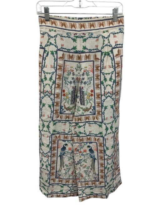 RANNA GILL Size S Beige Green Blue Linen Blend Wide Leg Pockets Pants Beige Green Blue / S