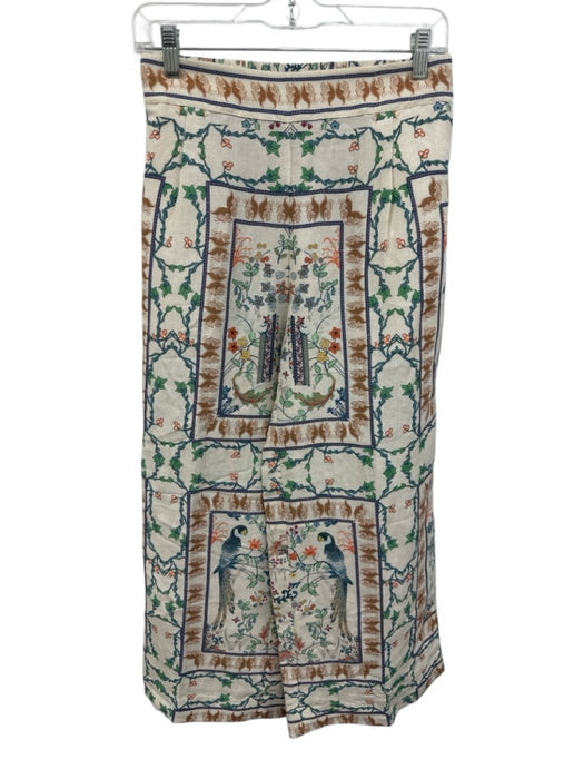 RANNA GILL Size S Beige Green Blue Linen Blend Wide Leg Pockets Pants Beige Green Blue / S