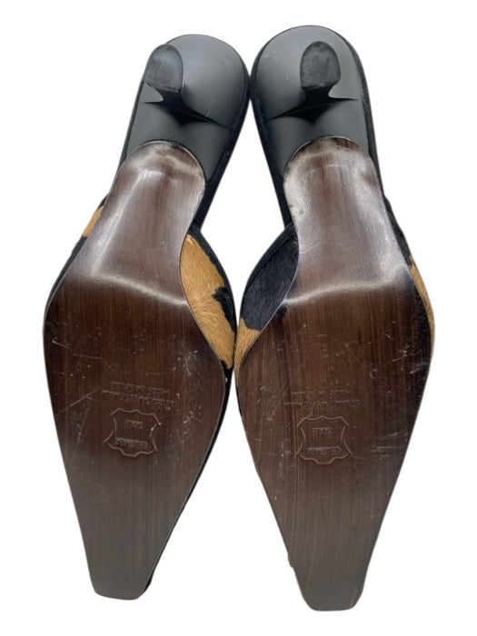 Stuart Weitzman Shoe Size 8 Black & Brown Pony Hair Closed toe Kitten Heel Mules Black & Brown / 8