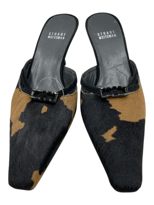 Stuart Weitzman Shoe Size 8 Black & Brown Pony Hair Closed toe Kitten Heel Mules Black & Brown / 8