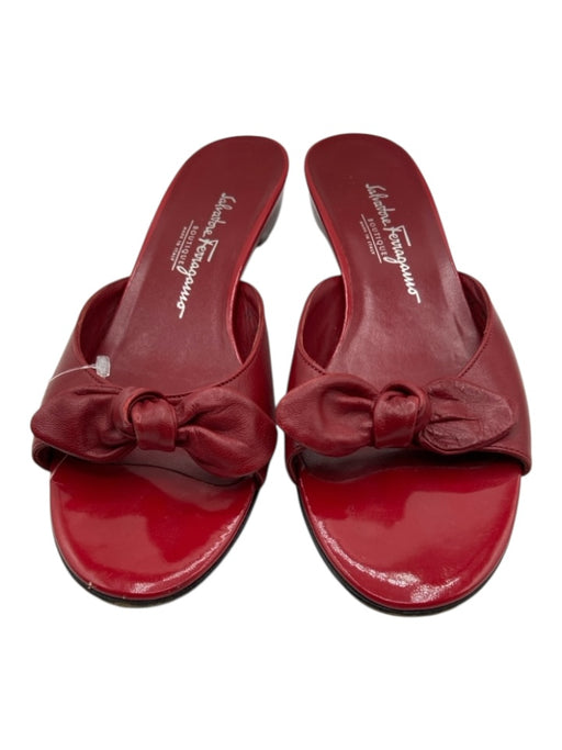 Ferragamo Shoe Size 8 Red Leather Bow Mule Slip On Sandals Red / 8
