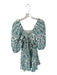 Kivari Size 4 Teal & White Cotton Mini Square Neck Abstract Back Tie Dress Teal & White / 4