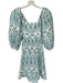Kivari Size 4 Teal & White Cotton Mini Square Neck Abstract Back Tie Dress Teal & White / 4