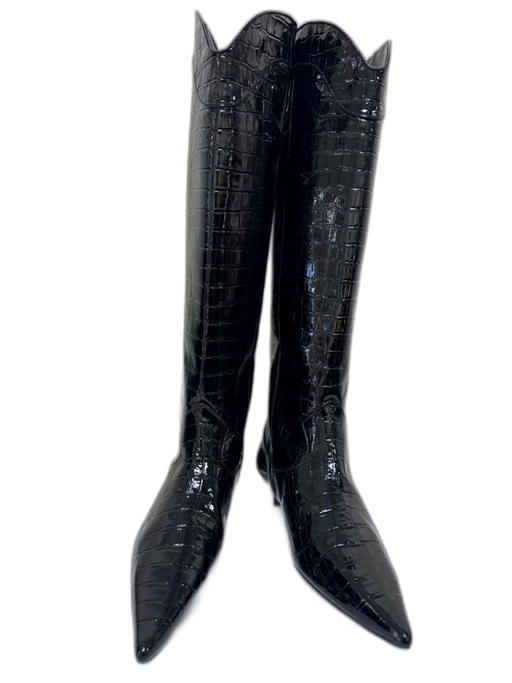 Anine Bing Shoe Size 40 Black Patent Leather Croc Embossed Pointed Toe Boots Black / 40