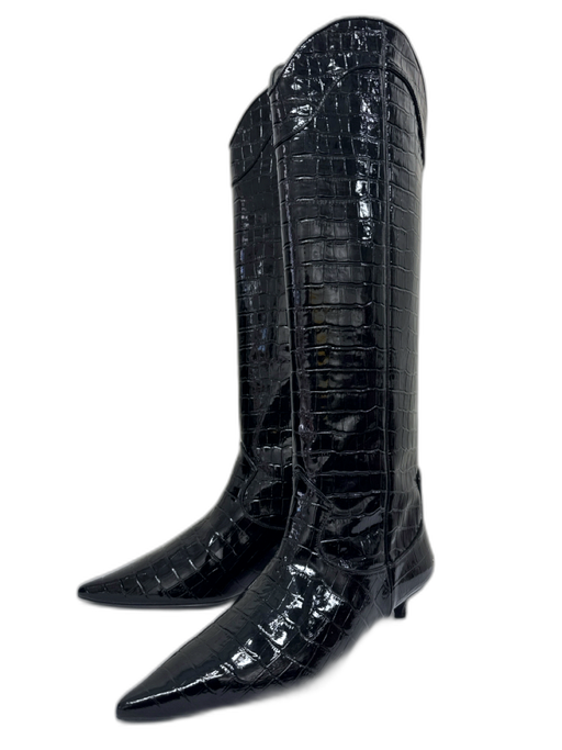 Anine Bing Shoe Size 40 Black Patent Leather Croc Embossed Pointed Toe Boots Black / 40