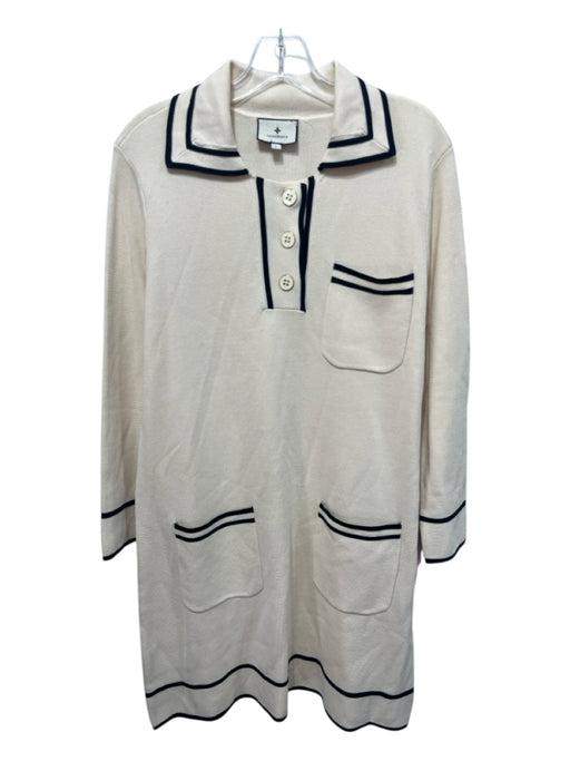 Tuckernuck Size L Cream & Black Tencel Blend Knit Collared Long Sleeve Dress Cream & Black / L