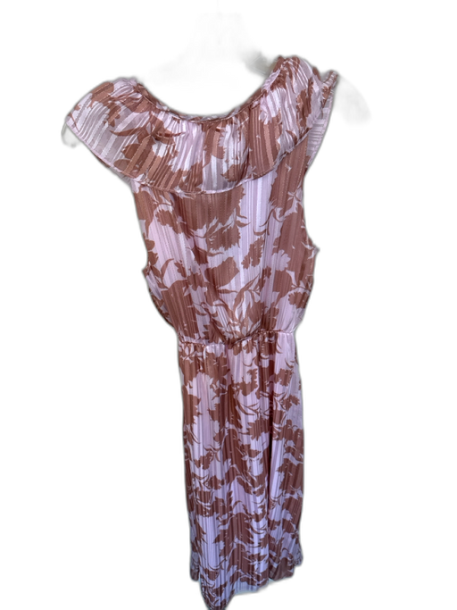 Everly Size M Pink & Brown Polyester Ruffle Collar Midi Floral Gown Pink & Brown / M
