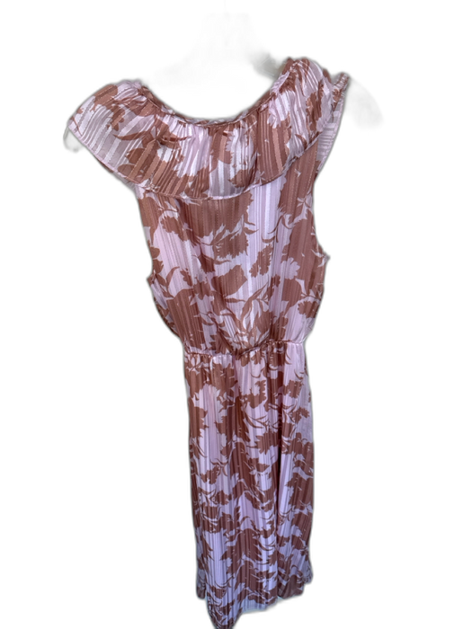 Everly Size M Pink & Brown Polyester Ruffle Collar Midi Floral Gown Pink & Brown / M