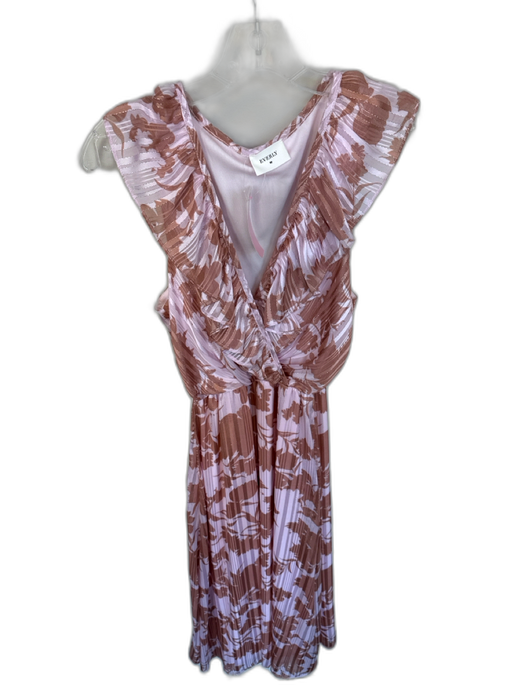 Everly Size M Pink & Brown Polyester Ruffle Collar Midi Floral Gown Pink & Brown / M