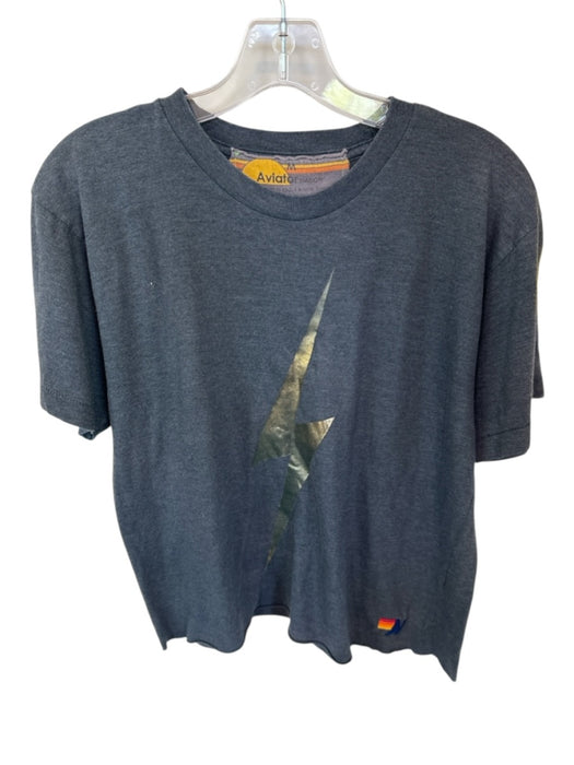 Aviator Nation Size M Charcoal & Gold Cotton Blend Short Sleeve Athletic Top Charcoal & Gold / M