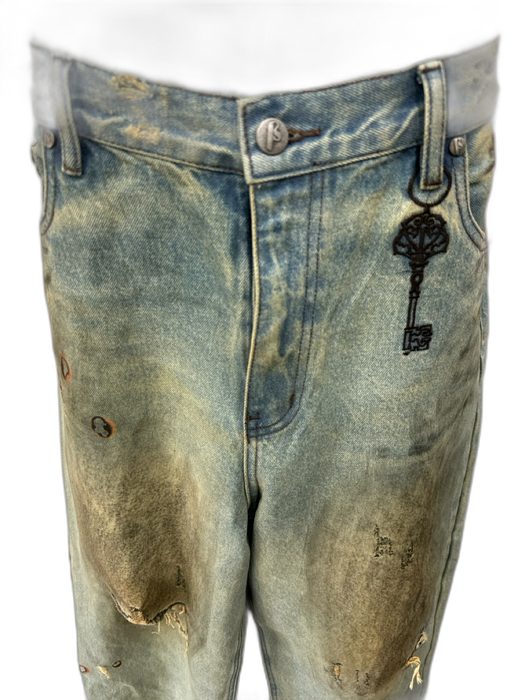 Birth of Royal Child Size L Light Wash Cotton Blend Distressed Jean Flare Pants Light Wash / L