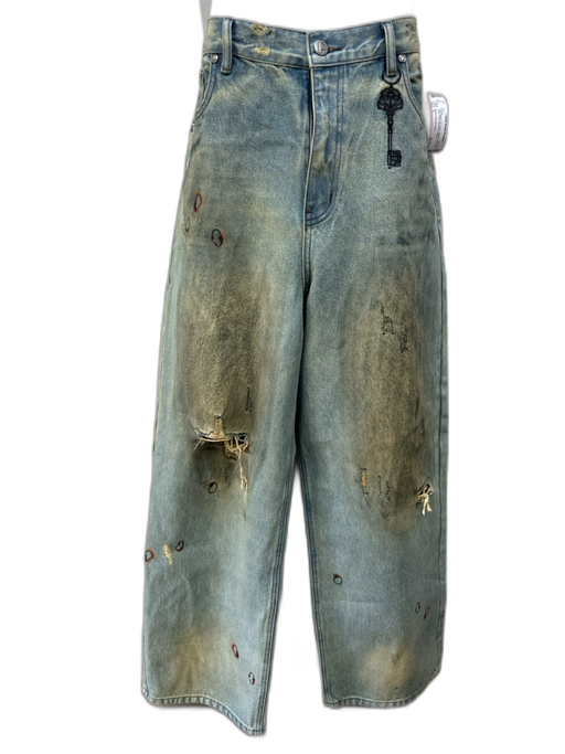 Birth of Royal Child Size L Light Wash Cotton Blend Distressed Jean Flare Pants Light Wash / L