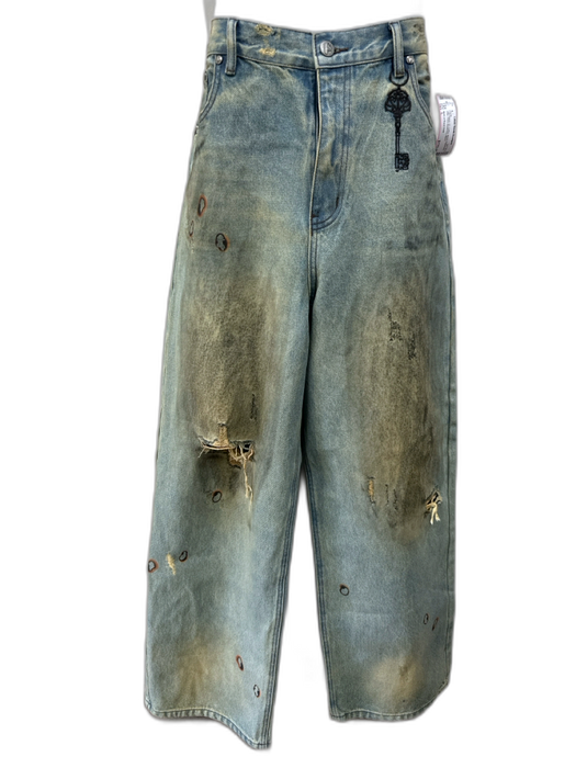 Birth of Royal Child Size L Light Wash Cotton Blend Distressed Jean Flare Pants Light Wash / L