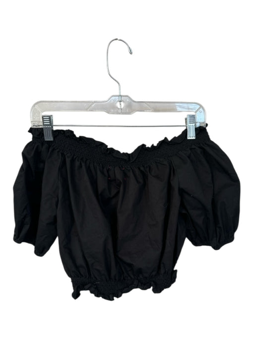 XiRENA Size S Black Cotton Short Balloon Sleeve Cropped Top Black / S