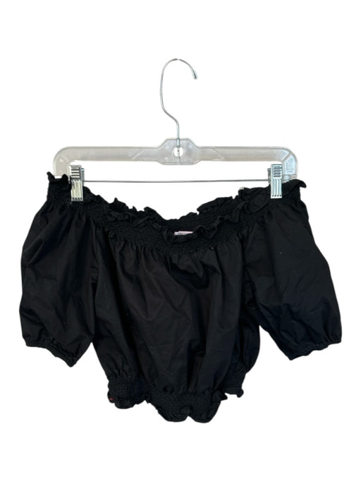 XiRENA Size S Black Cotton Short Balloon Sleeve Cropped Top Black / S