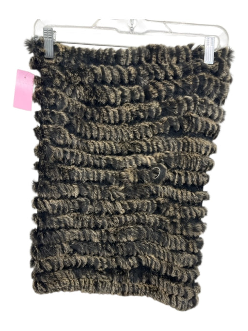 Saks Fifth Ave Black & Beige Rabbit Fur Funnel Neck scarf Black & Beige / One Size