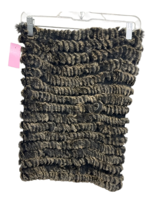 Saks Fifth Ave Black & Beige Rabbit Fur Funnel Neck scarf Black & Beige / One Size