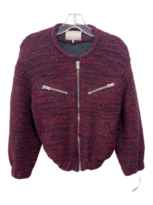 IRO Size 0 Red & Purple Wool Blend Zip Front Boucle Elastic Waist Jacket Red & Purple / 0