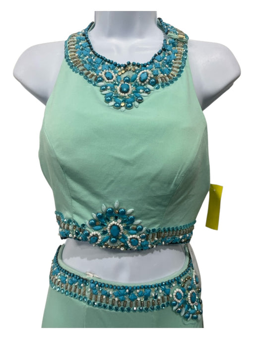 Rachel Allan Size 0 Seafoam & Multi Polyester Beaded Sleeveless Maxi Skirt Set Seafoam & Multi / 0