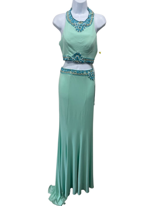 Rachel Allan Size 0 Seafoam & Multi Polyester Beaded Sleeveless Maxi Skirt Set Seafoam & Multi / 0