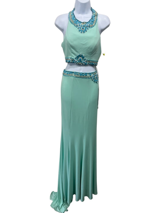 Rachel Allan Size 0 Seafoam & Multi Polyester Beaded Sleeveless Maxi Skirt Set Seafoam & Multi / 0