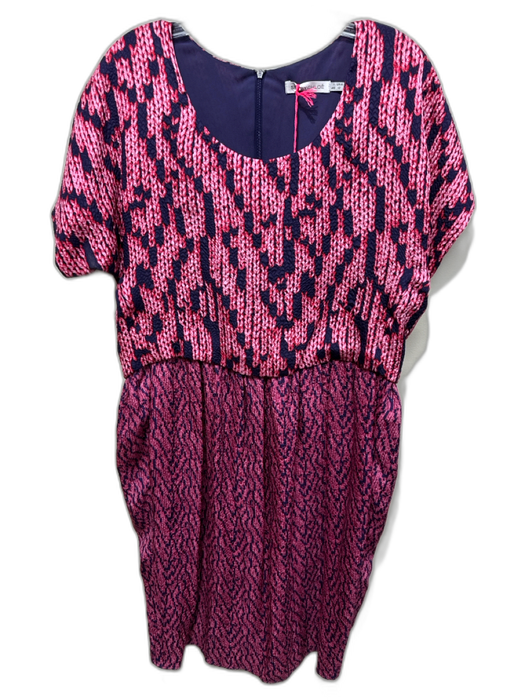SeeByChloe Size 48 purple & pink Silk Short Sleeve All Over Print Dress purple & pink / 48