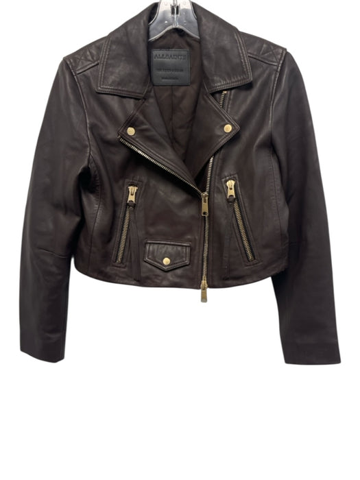 ALLSAINTS Size 8 Black Sheep Leather Gold hardware Cropped Biker Jacket Black / 8