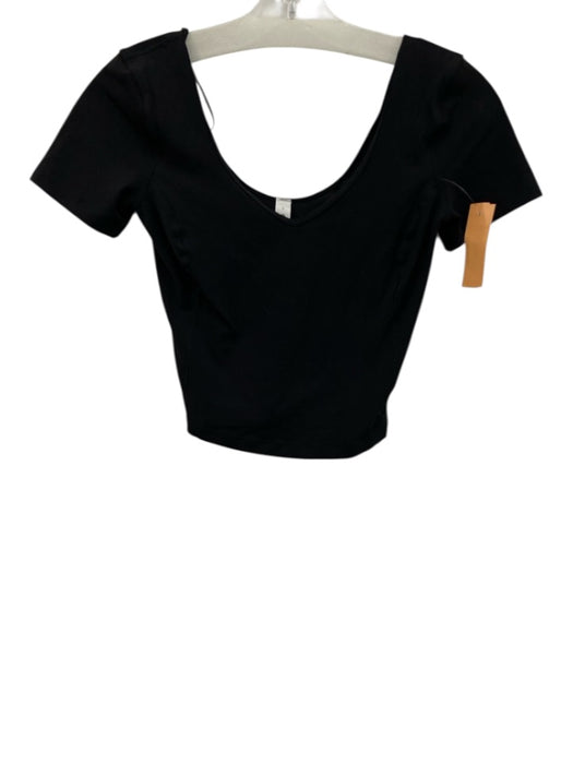 Lululemon Size 2 Black Nylon & Lycra Cropped V Neck Short Sleeve Athletic Top Black / 2