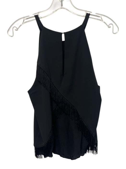 Parker Size XS Black Silk & Polyester Sleeveless Key Hole Fringe Detail Top Black / XS