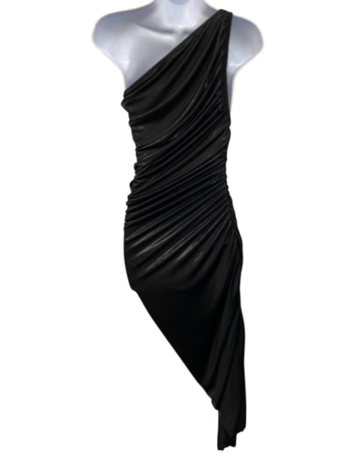 Norma Kamali Size XS/34 Black Polyester & Nylon Shimmer Rouched Assymetric Dress Black / XS/34