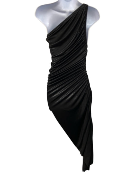 Norma Kamali Size XS/34 Black Polyester & Nylon Shimmer Rouched Assymetric Dress Black / XS/34