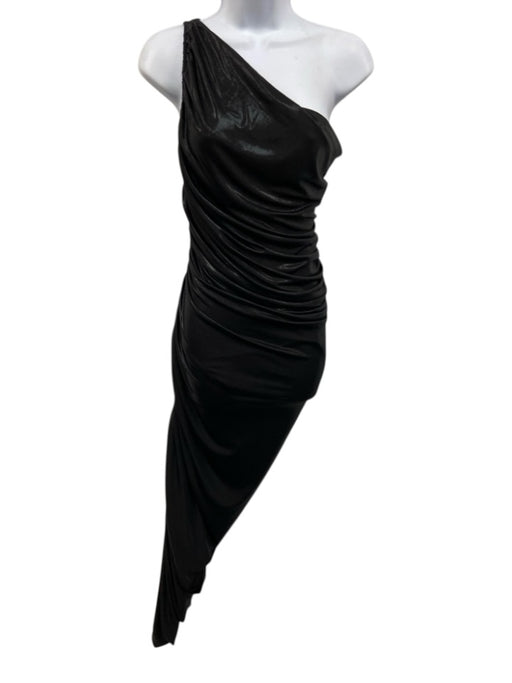 Norma Kamali Size XS/34 Black Polyester & Nylon Shimmer Rouched Assymetric Dress Black / XS/34