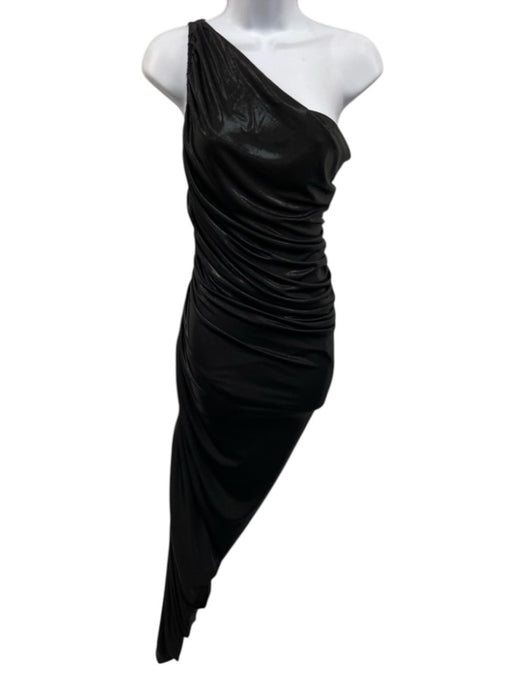 Norma Kamali Size XS/34 Black Polyester & Nylon Shimmer Rouched Assymetric Dress Black / XS/34