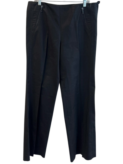 Lafayette 148 Size 12 Black Cotton Blend Straight Cut High Rise Side Zip Pants Black / 12