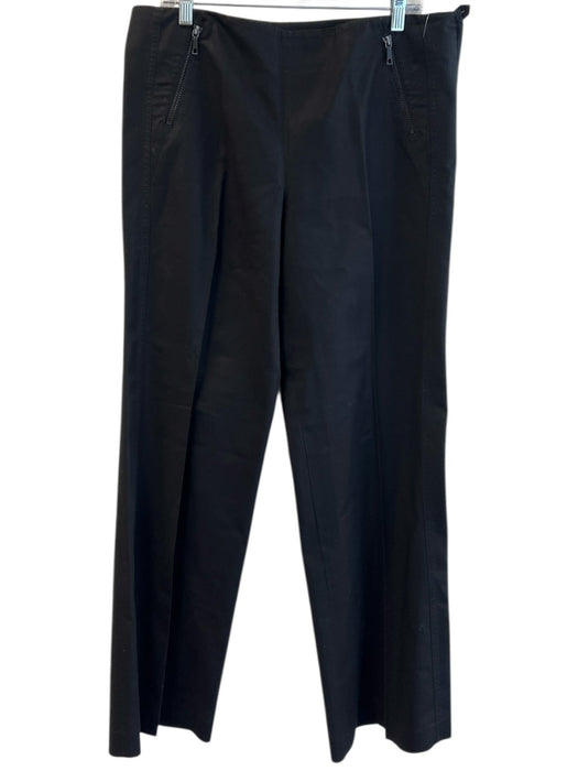 Lafayette 148 Size 12 Black Cotton Blend Straight Cut High Rise Side Zip Pants Black / 12