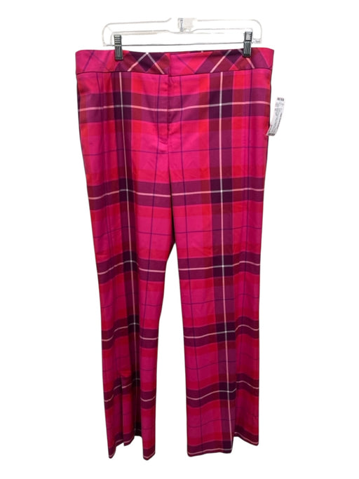 Trina Turk Size XL Pink & Purple Polyester & Viscose Plaid Straight Wide Pants Pink & Purple / XL